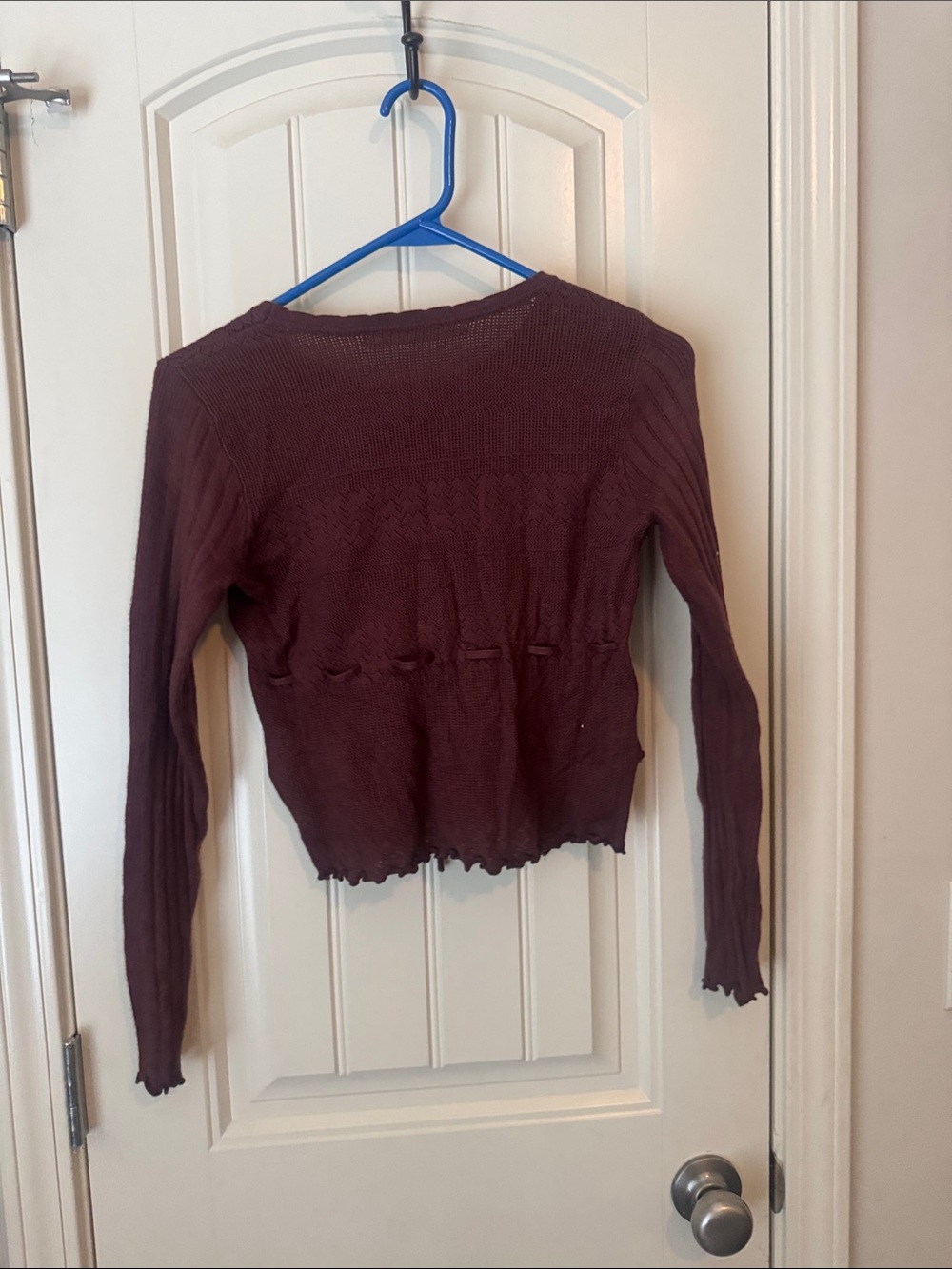 Altar'd State Maroon Ruffle Drawstring Knit Sweater Top - Picture 6 of 6